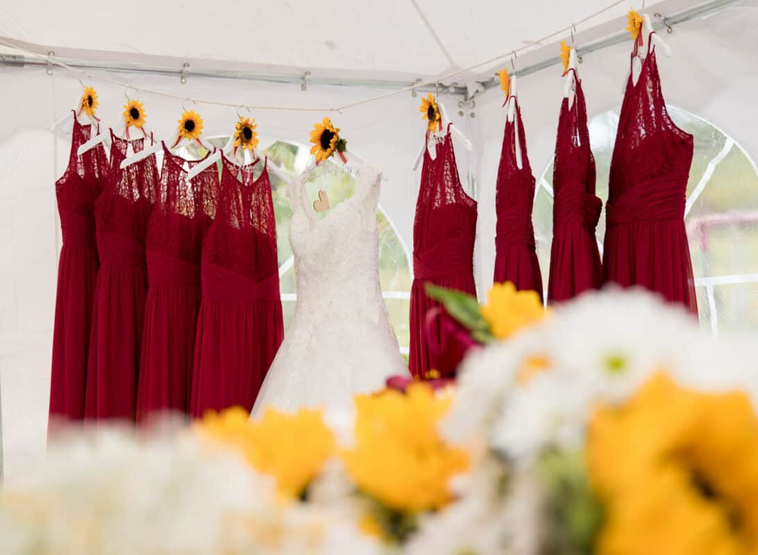 Brides and bridesmaids wedding dresses before her Hudson Valley Wedding At West Hills Country Club In Middletown, New York