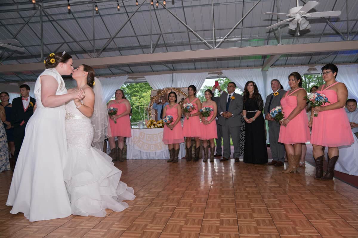 Bride and brides first dance at Hudson Valley same sex wedding At Lippincott Manor in Walkill New York