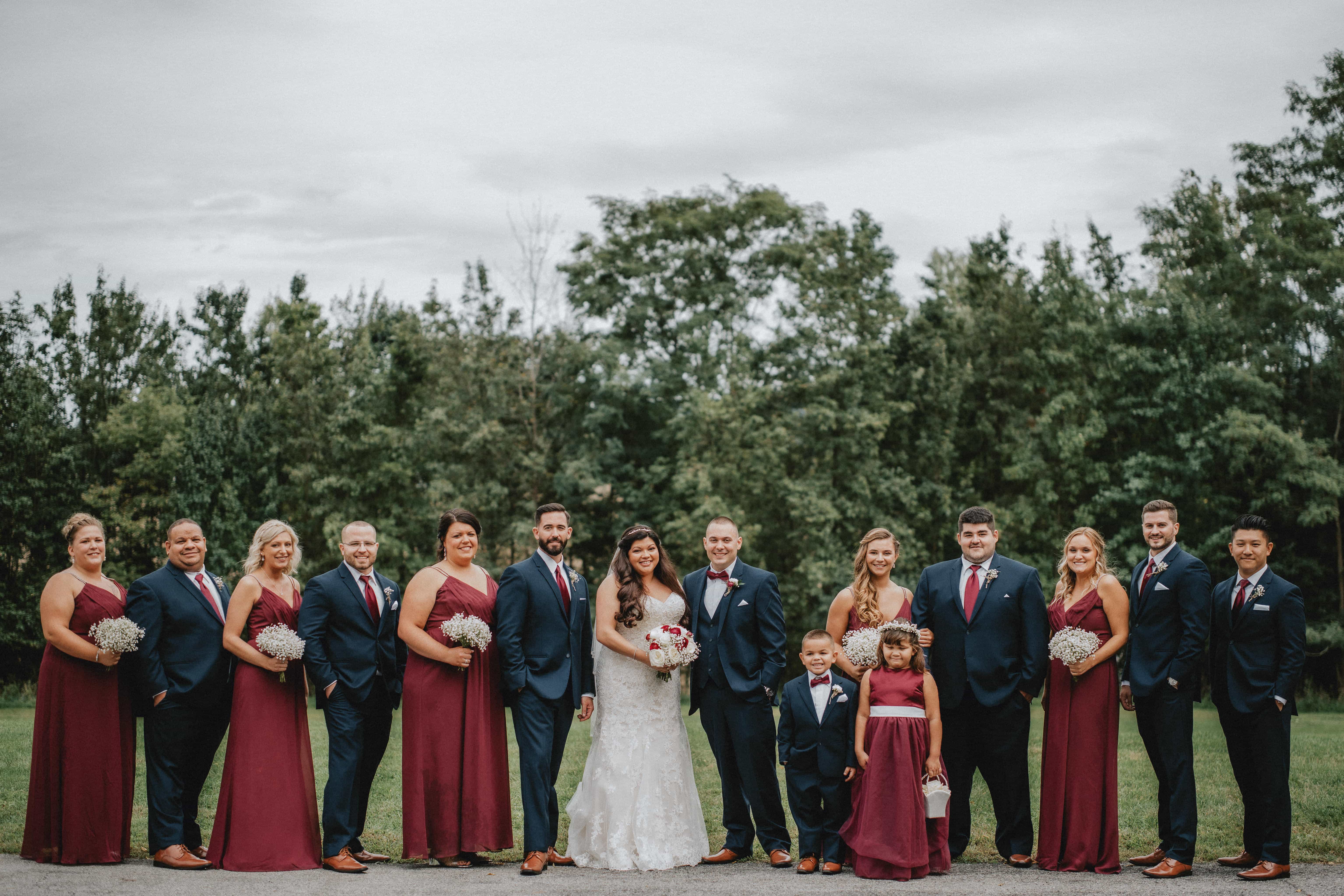 Bride and Groom pose with bridal party at a Hudson Valley Wedding at Brotherhood Winery
