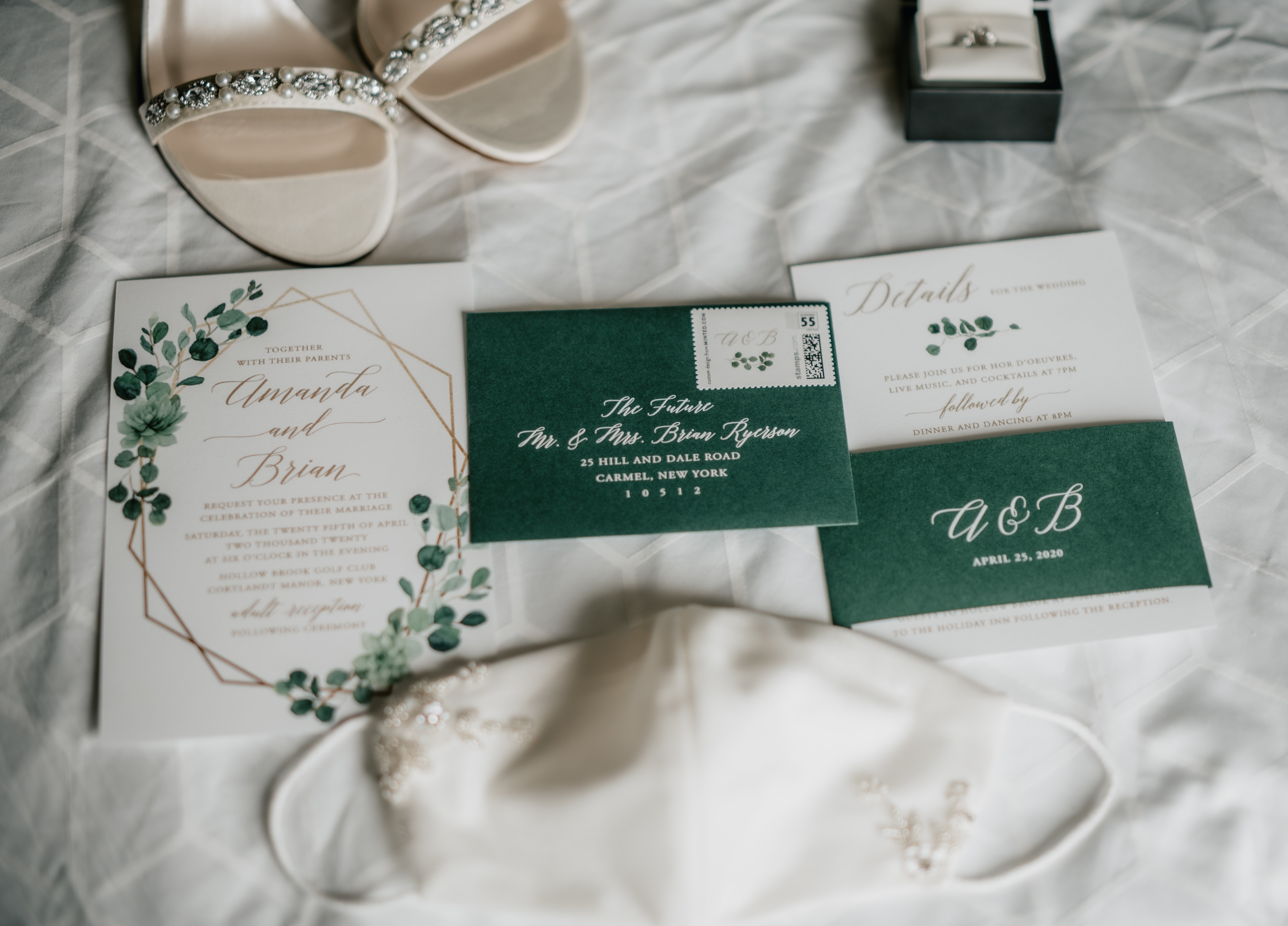 Wedding Invitations while getting ready for a Hudson Valley Wedding at Hollow Brook Country Club