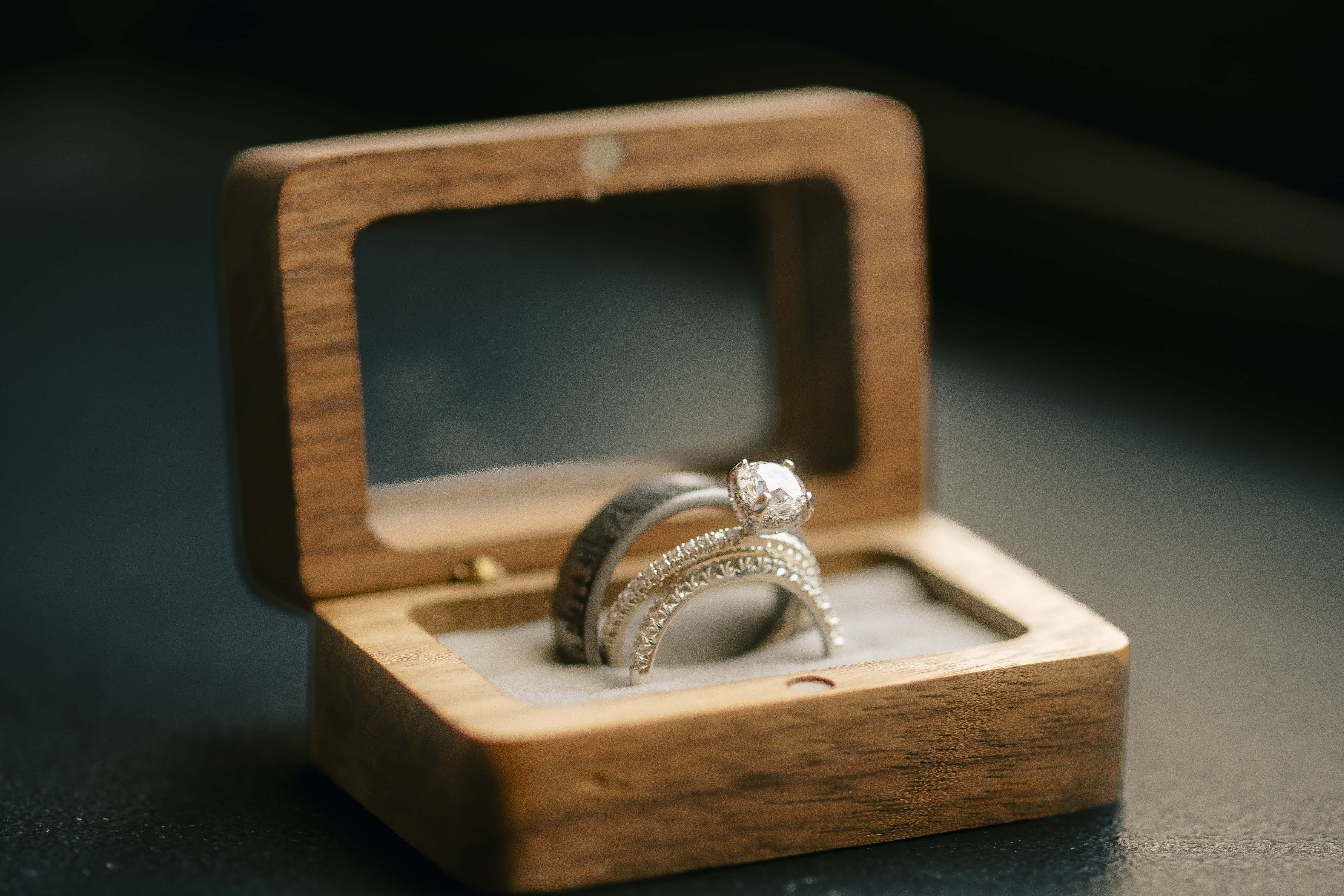Wedding Rings in a Wooden Box at a Hudson Valley Wedding at Locust Grove Estate