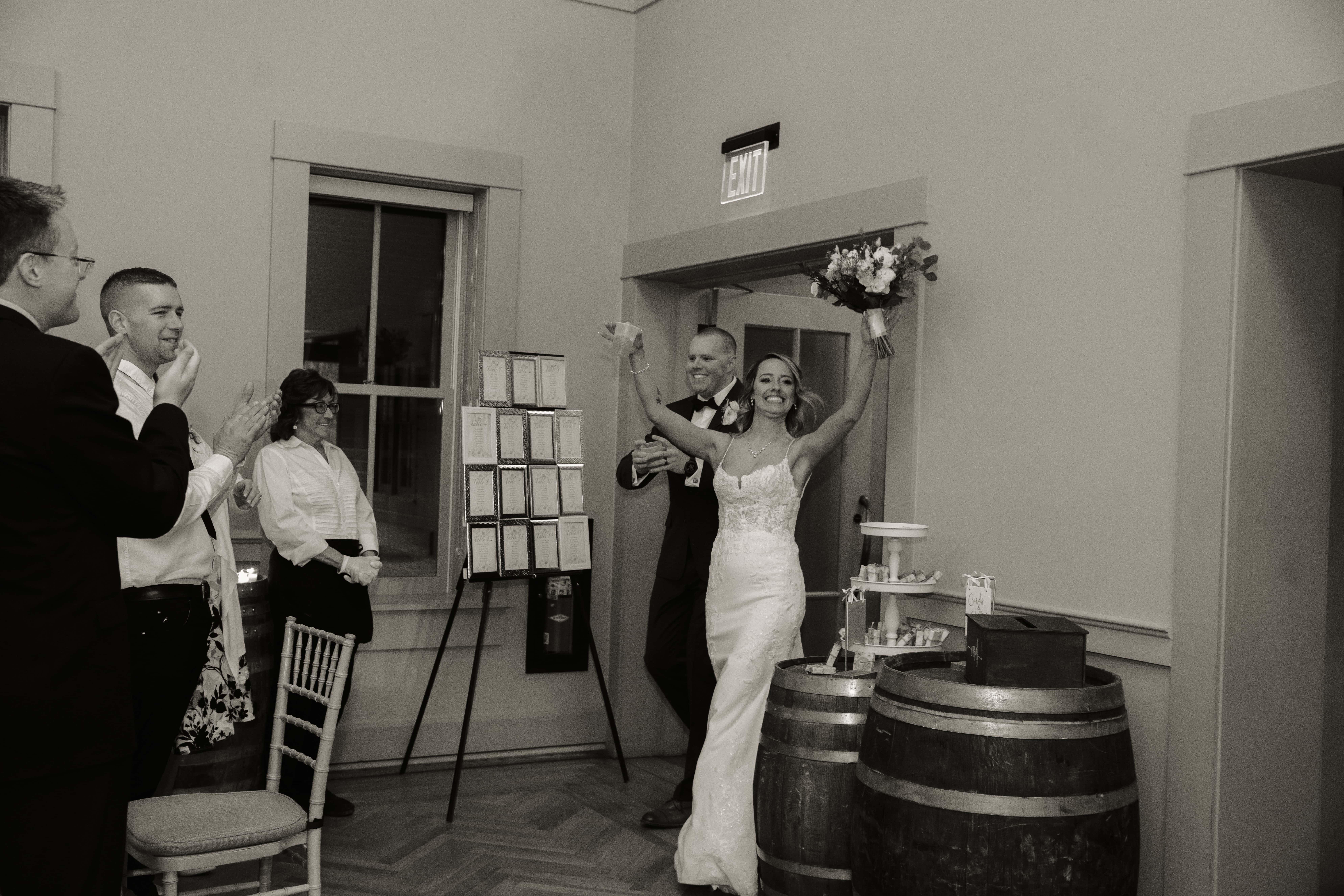 Black and White Photo of Reception Intro at a Hudson Valley Wedding at Locust Grove Estate