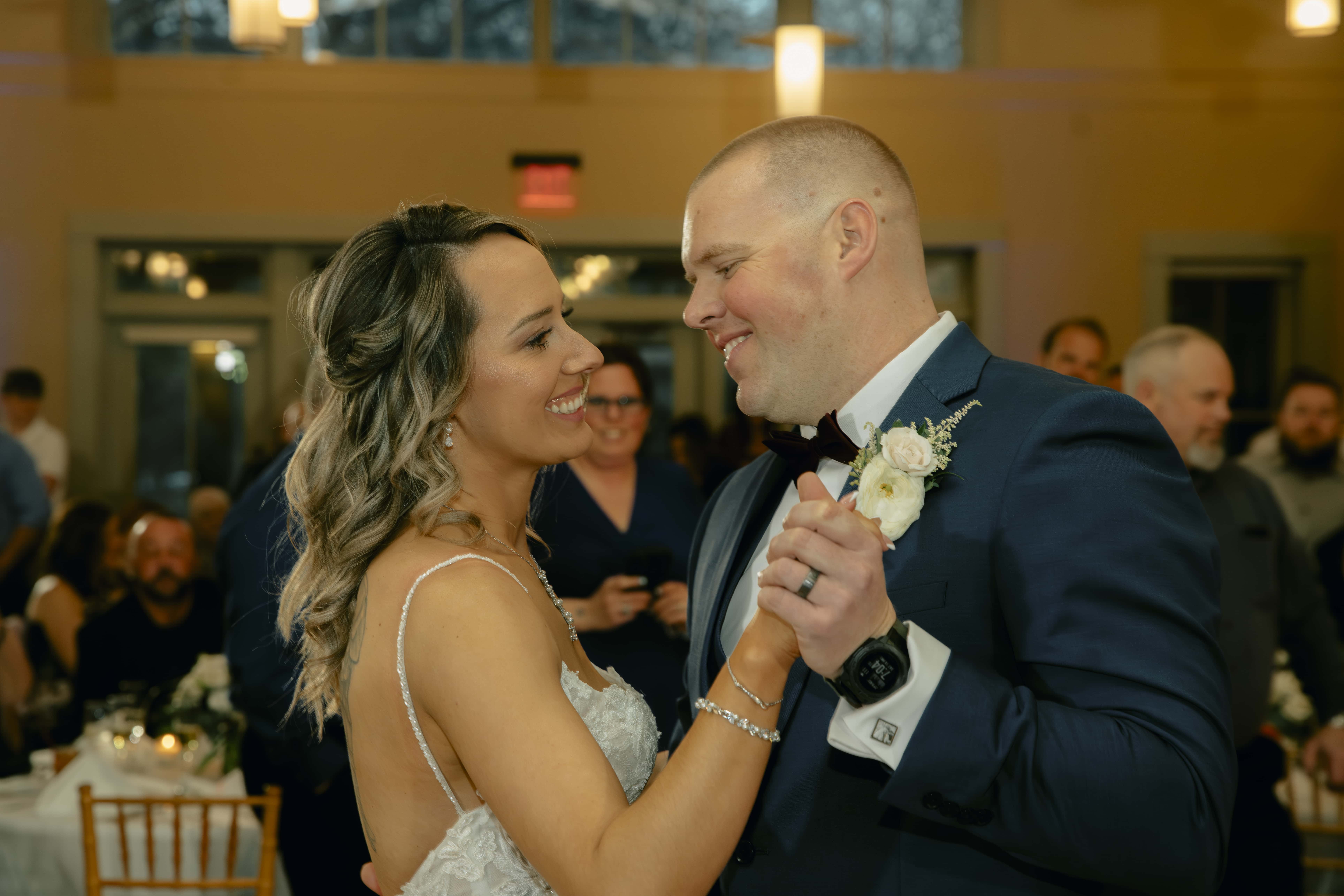 Bride and Groom laughing and Dancing Close Up at a Hudson Valley Wedding at Locust Grove Estate