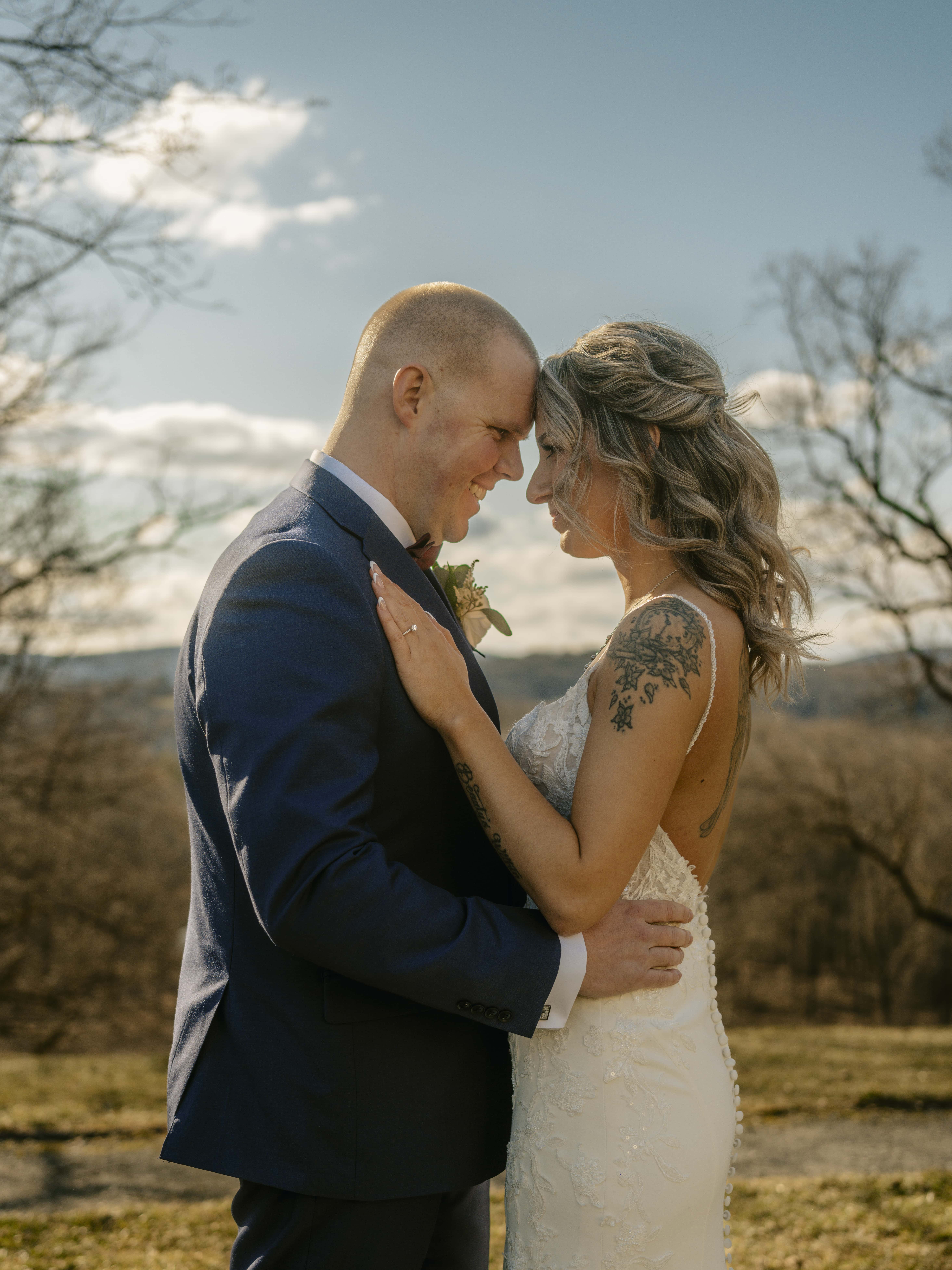 Close up of Bride and Groom Touching foreheads at a Hudson Valley Wedding at Locust Grove Estate