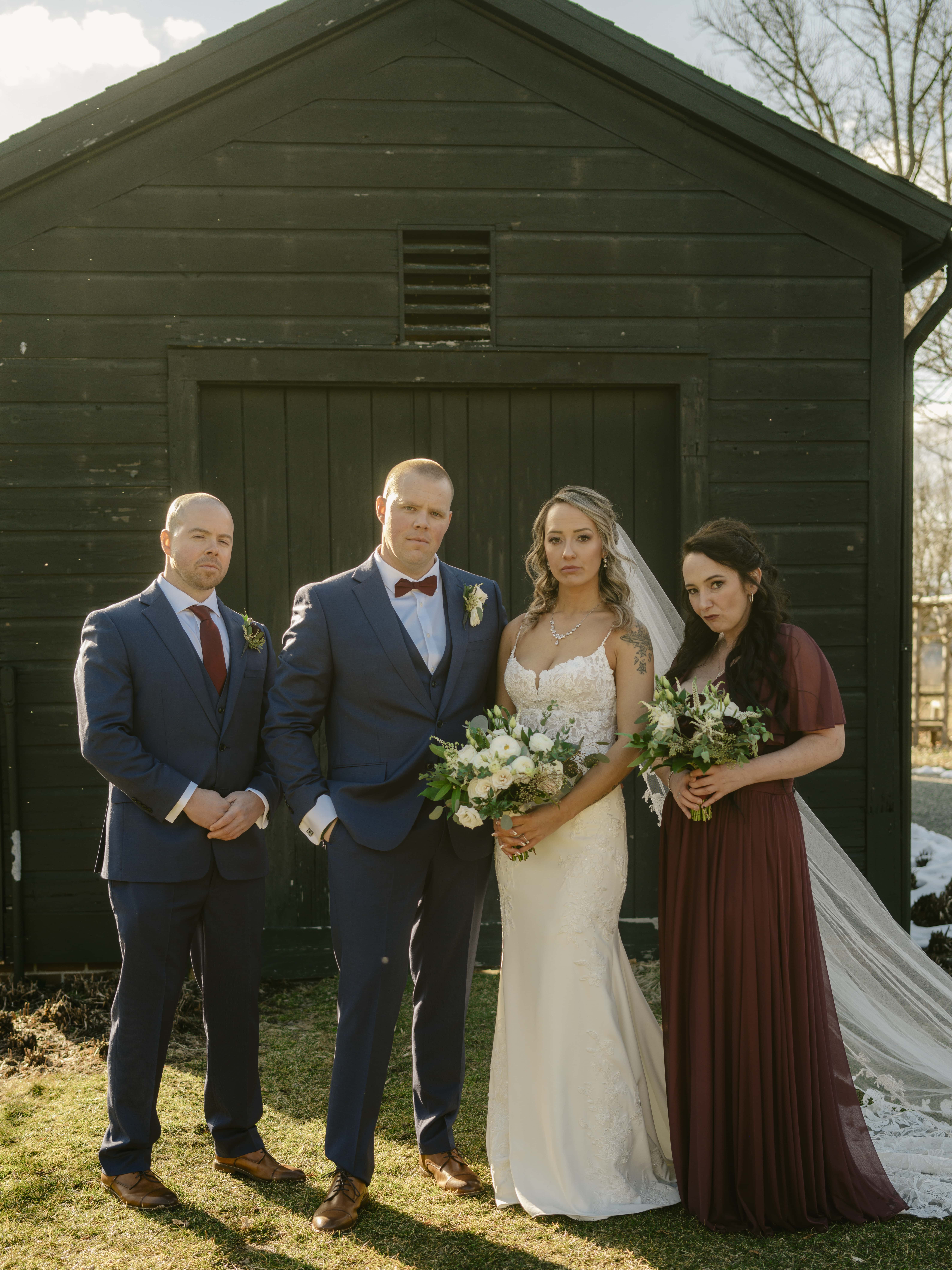Wedding Party pose for photo at a Hudson Valley Wedding at Locust Grove Estate