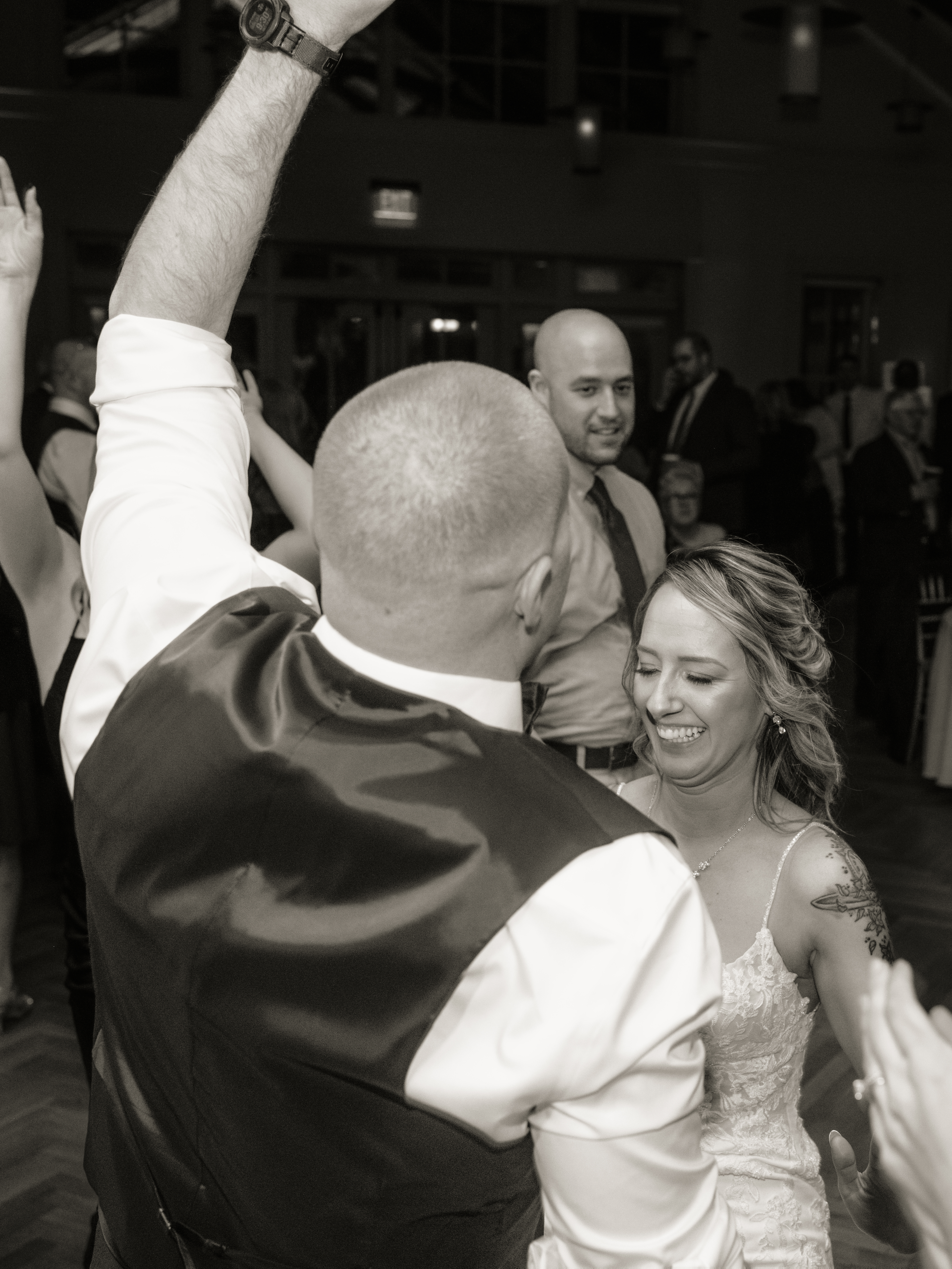 Black and White Photo of Bride and Groom Dancing at a Hudson Valley Wedding at Locust Grove Estate