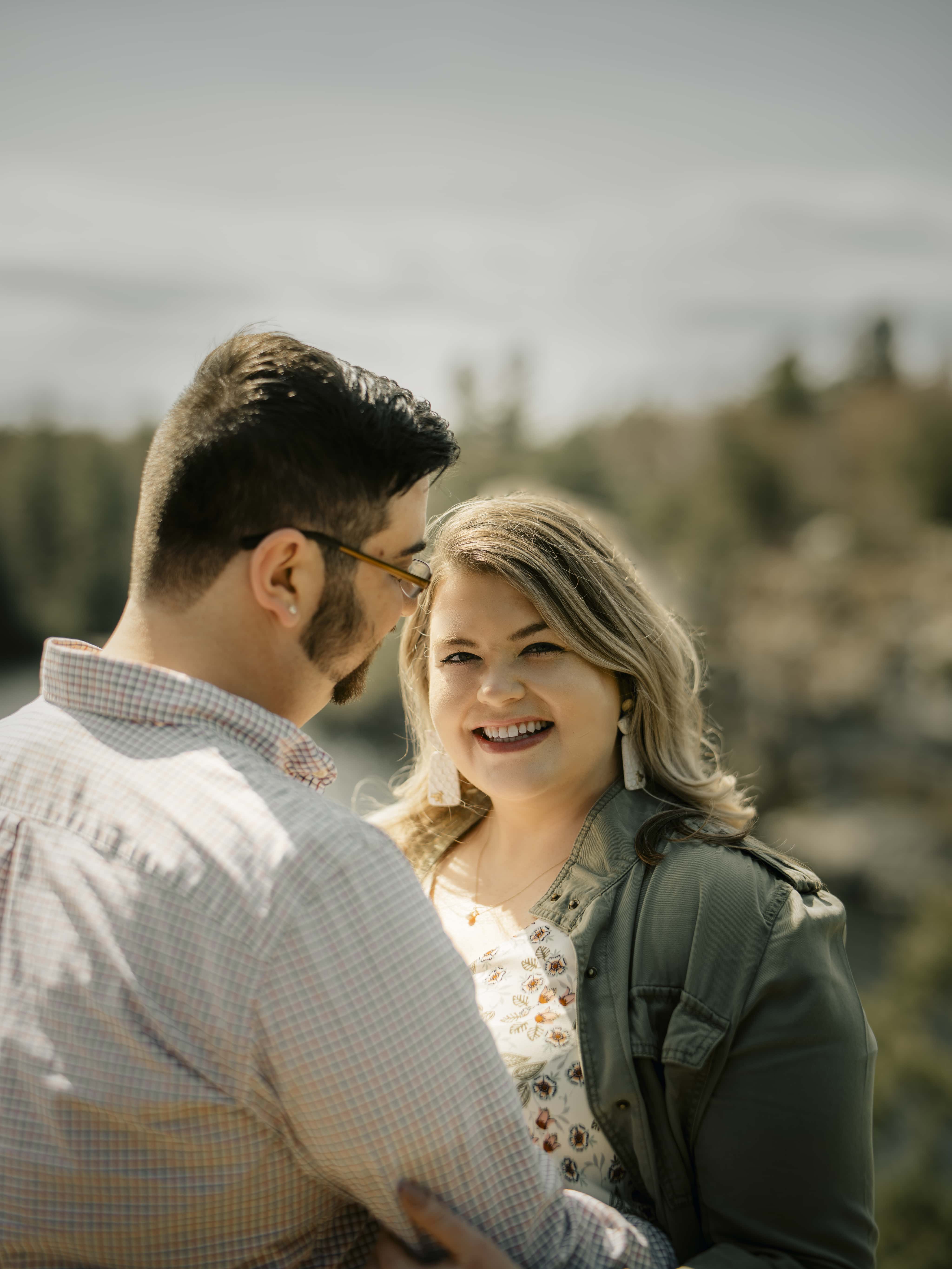 Bride Smiles for Lake Minnewaska Engagement Photos in The Hudson Valley