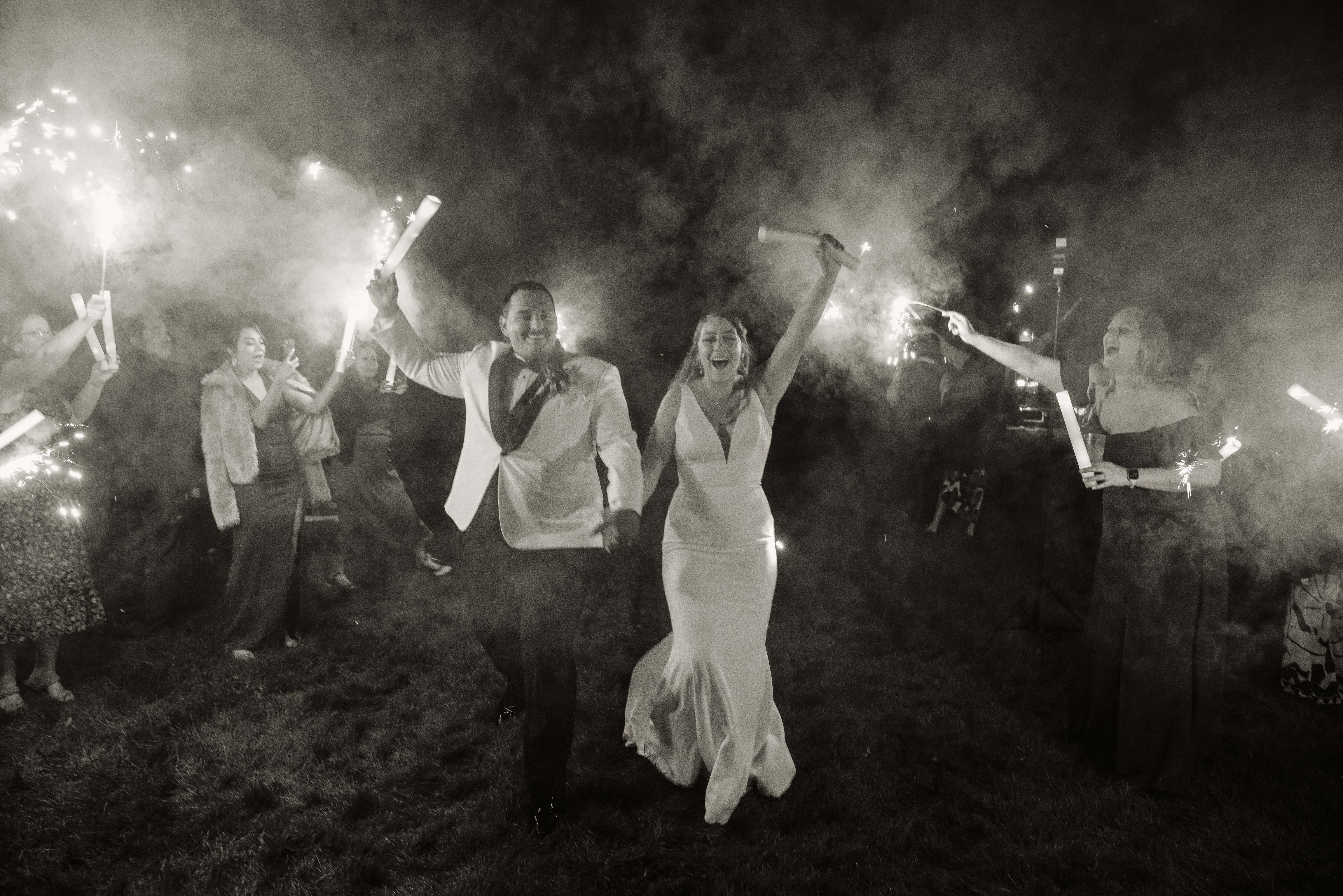 Black and White Photo of Sparkler Exit during reception at an Upstate New York Wedding in the Hudson Valley