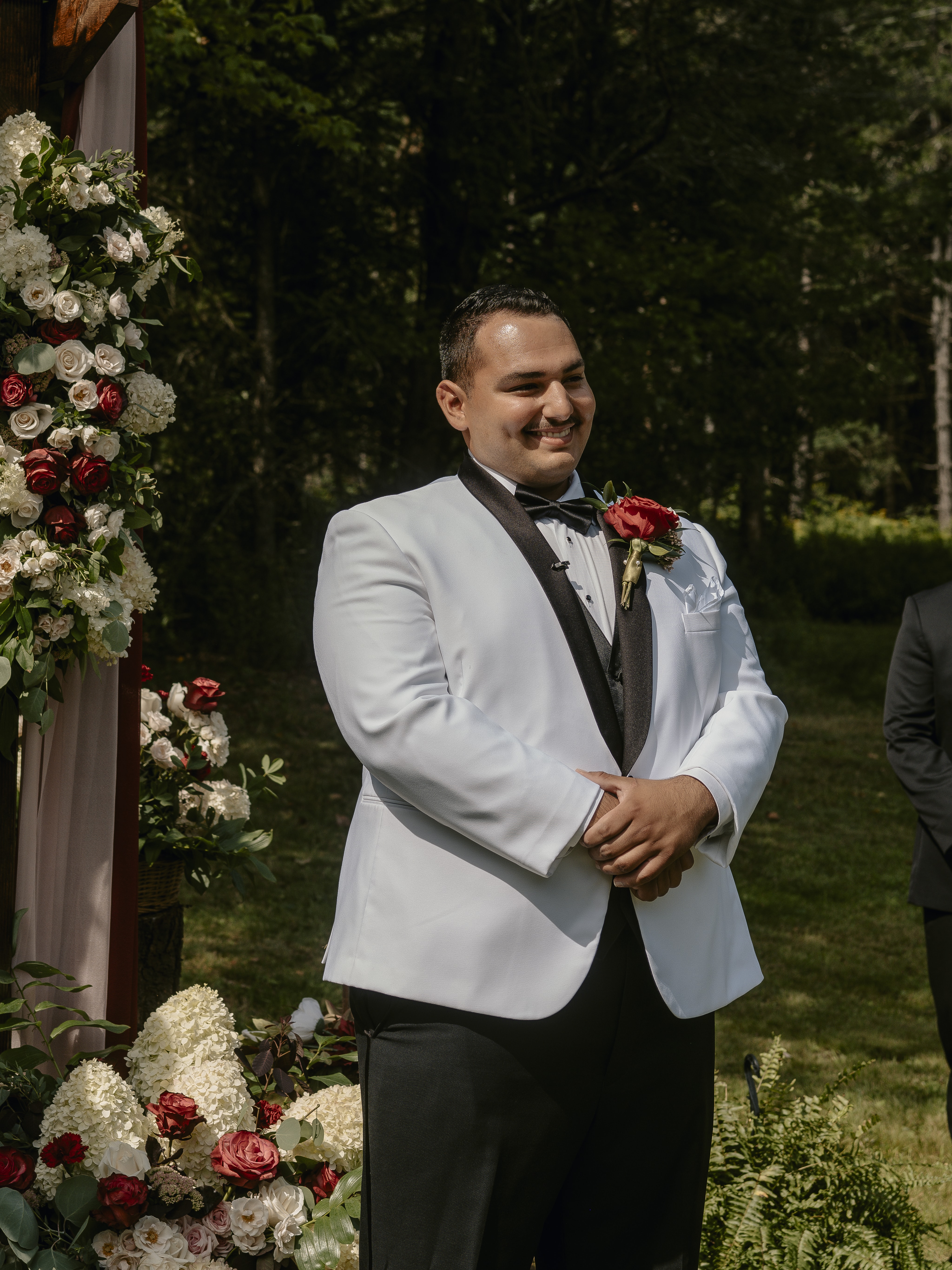 Groom sees bride during ceremony at an Upstate New York Wedding in the Hudson Valley