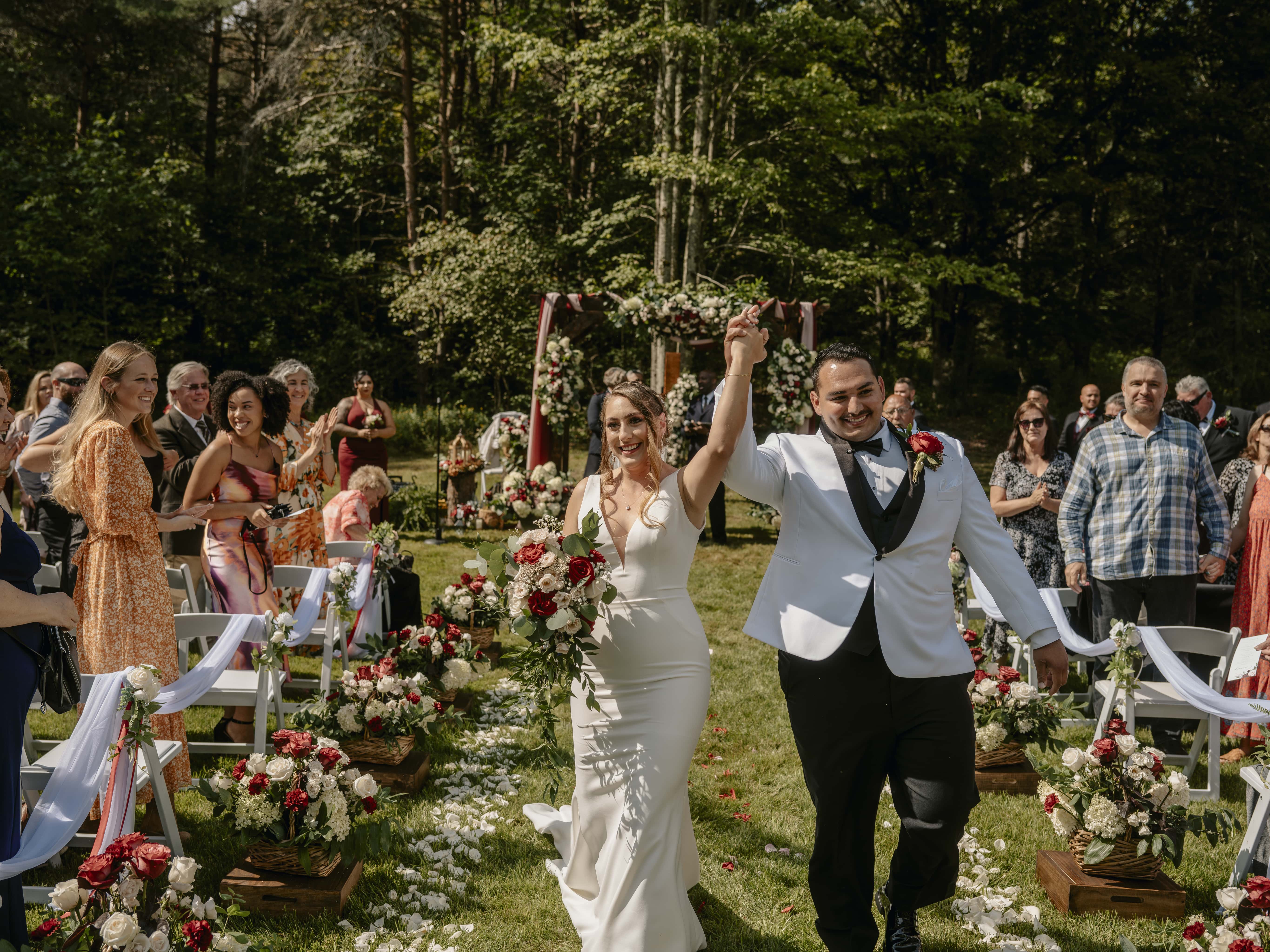 Bride and Groom celebrate down aisle Ceremony at an Upstate New York Wedding in the Hudson Valley