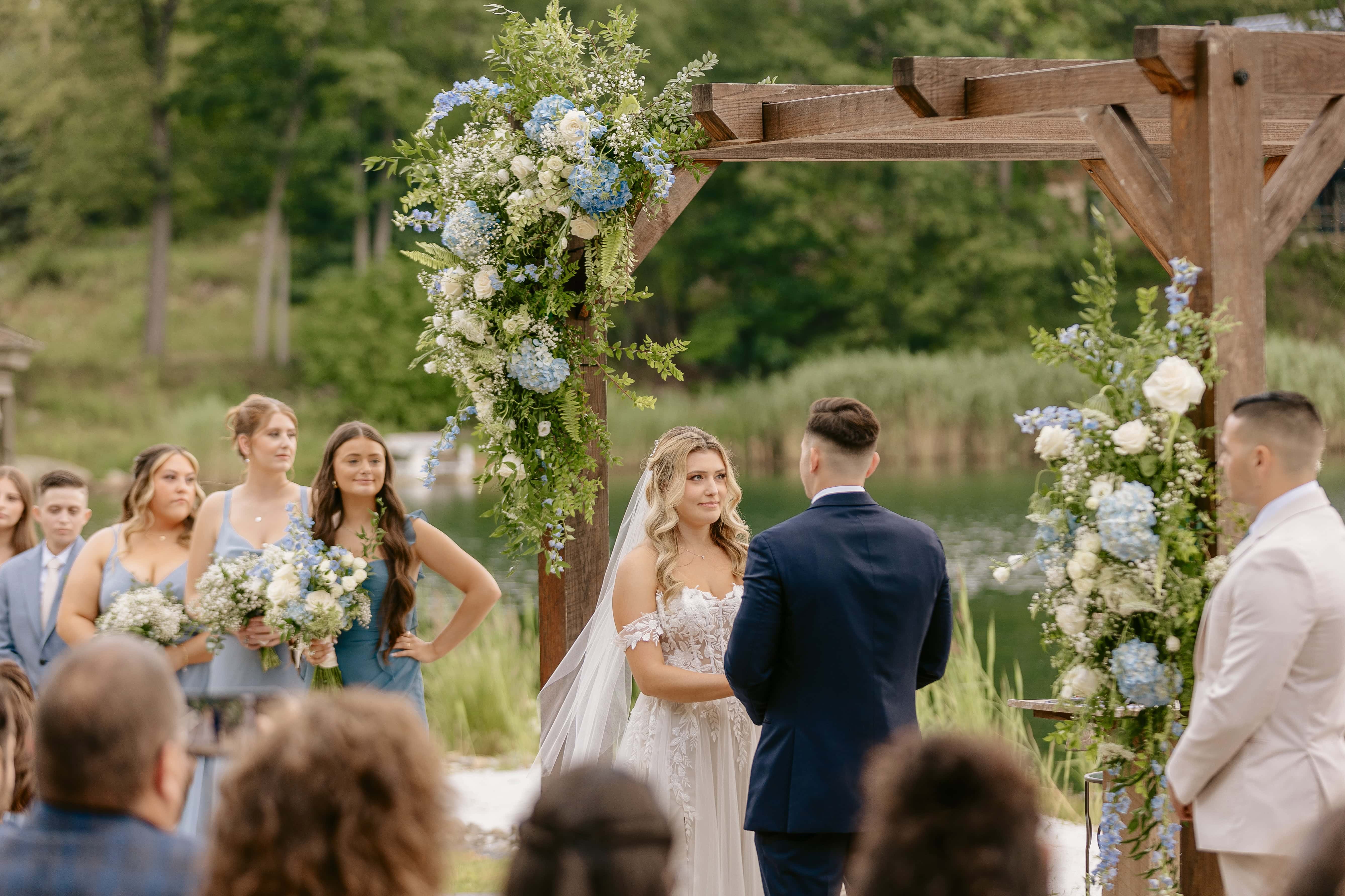 Bride smile at Groom during Ceremony for a New Jersey Wedding Photo at Rock island Lake Club