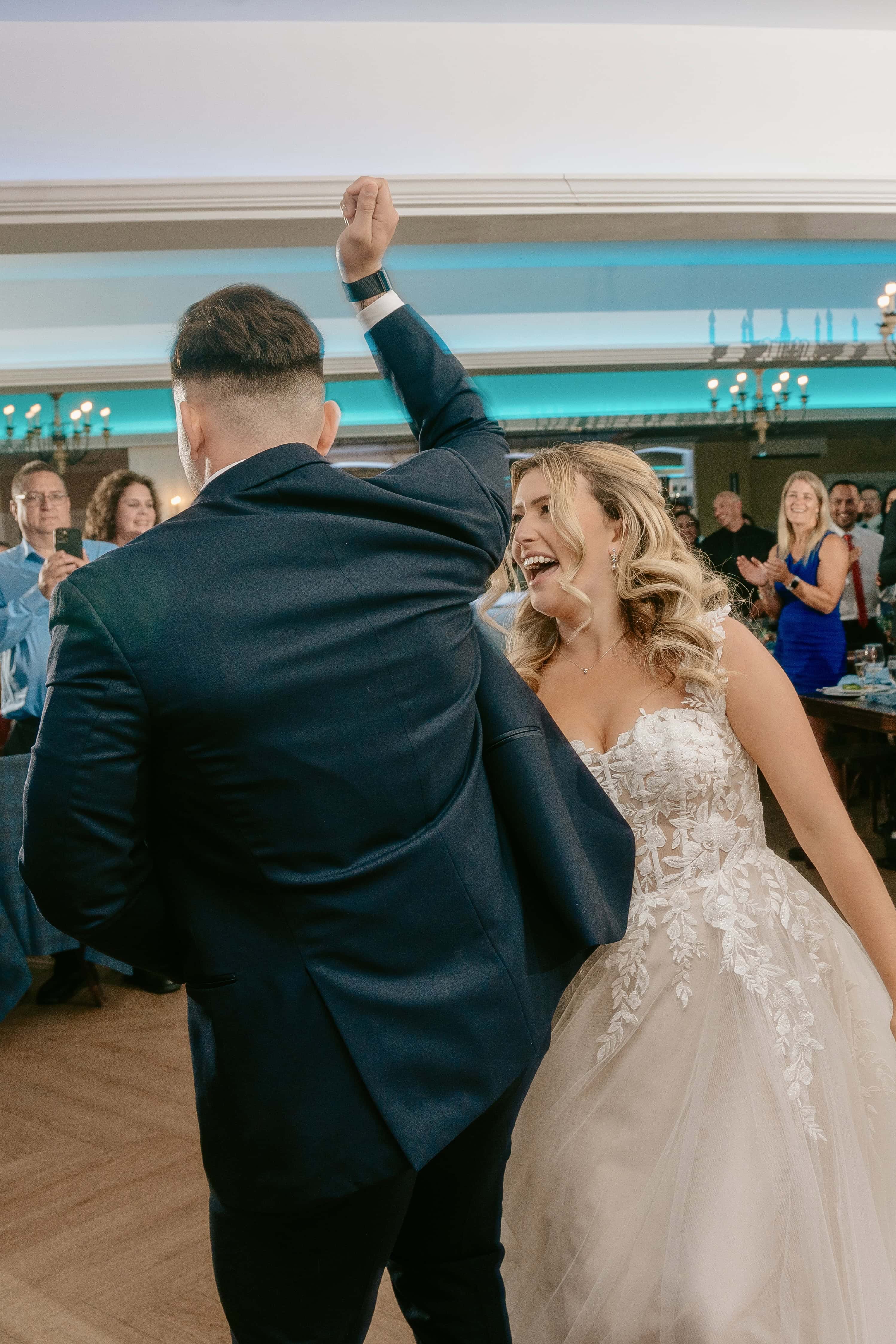Bride laughs with groom for First Dance for a New Jersey Wedding Photo at Rock island Lake Club