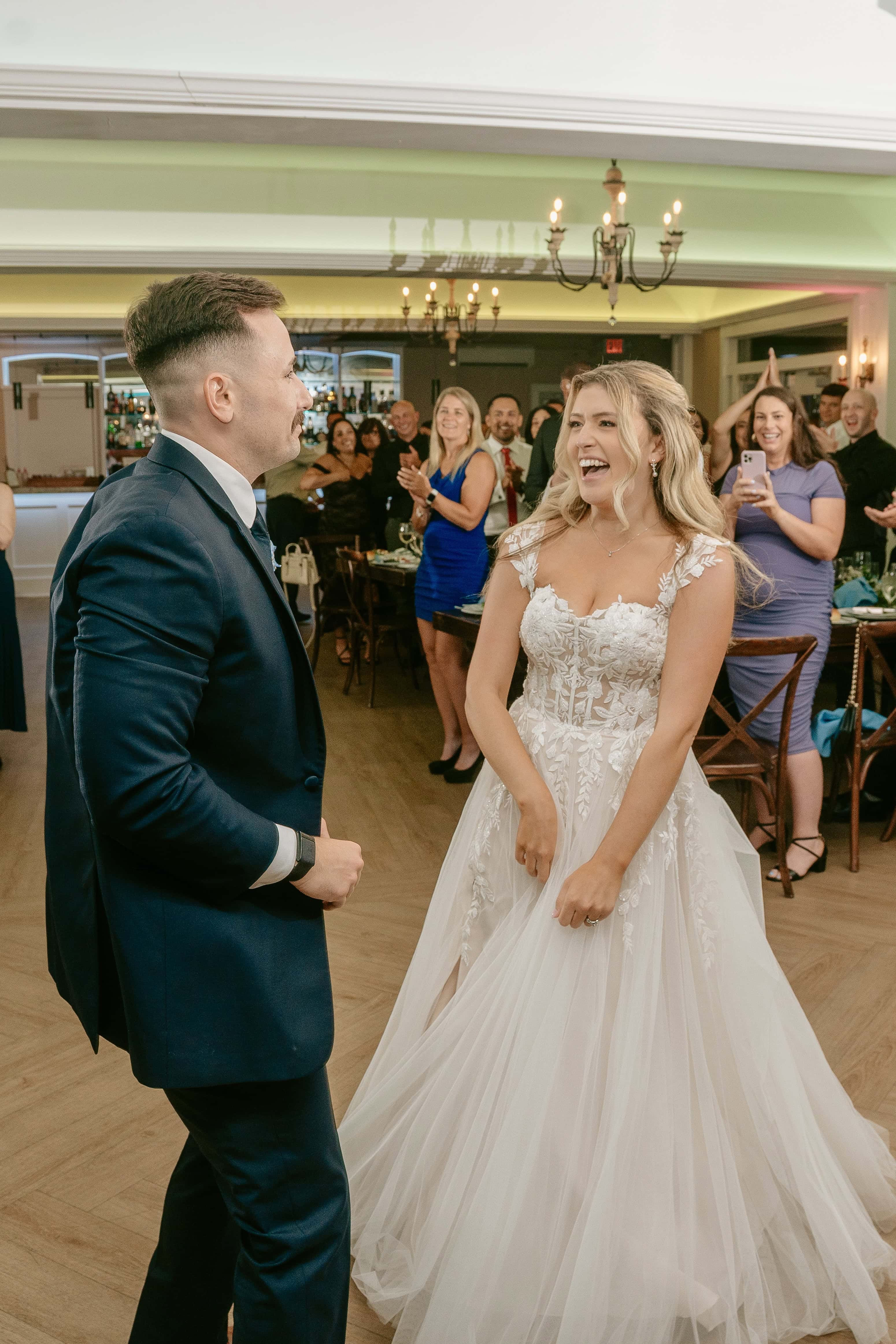 Bride and Groom Candid for First Dance for a New Jersey Wedding Photo at Rock island Lake Club
