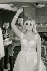 Black and White photo of bride in sunglasses for a New Jersey Wedding Photo at Rock island Lake Club