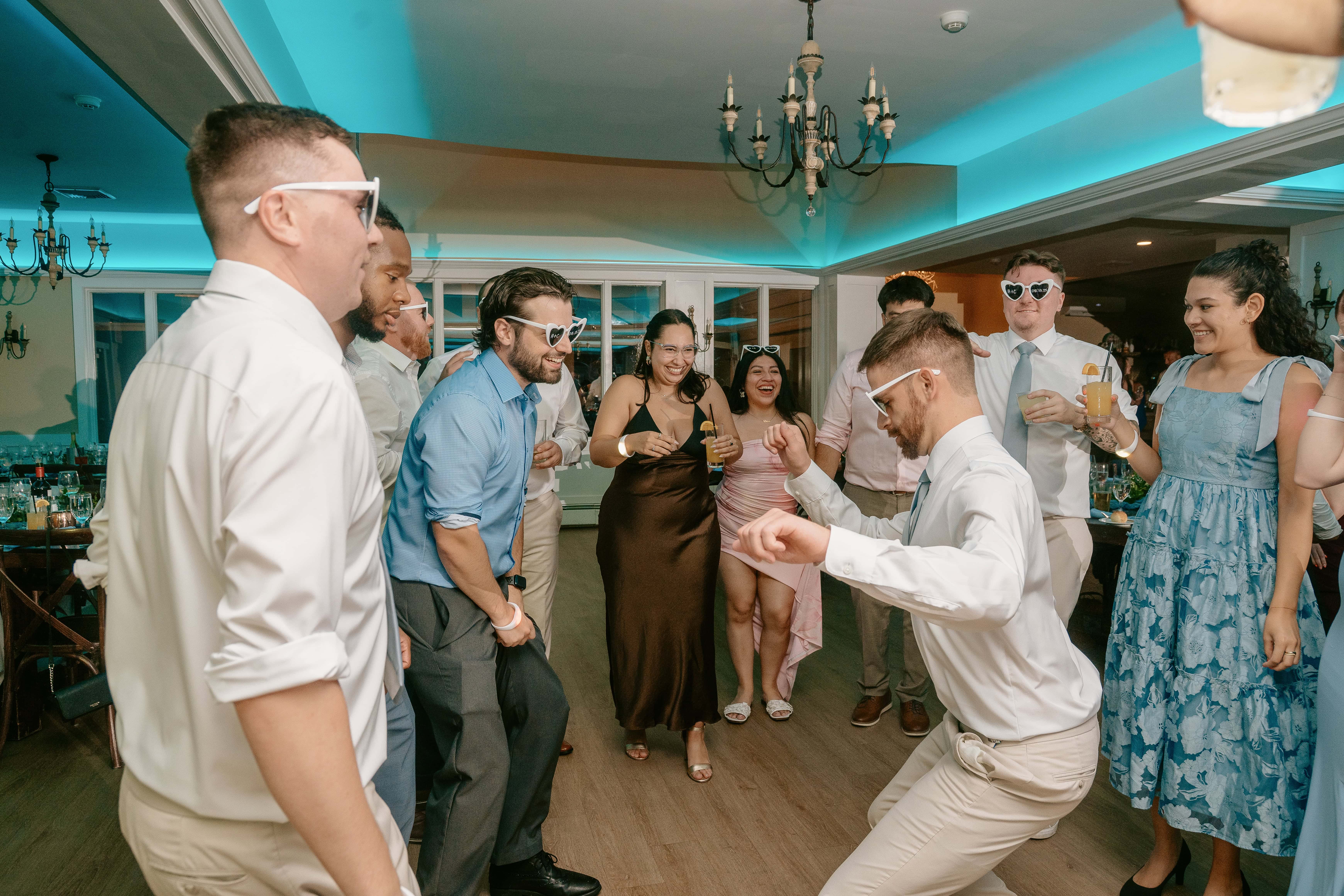 Wedding Guests Dancing for a New Jersey Wedding Photo at Rock island Lake Club