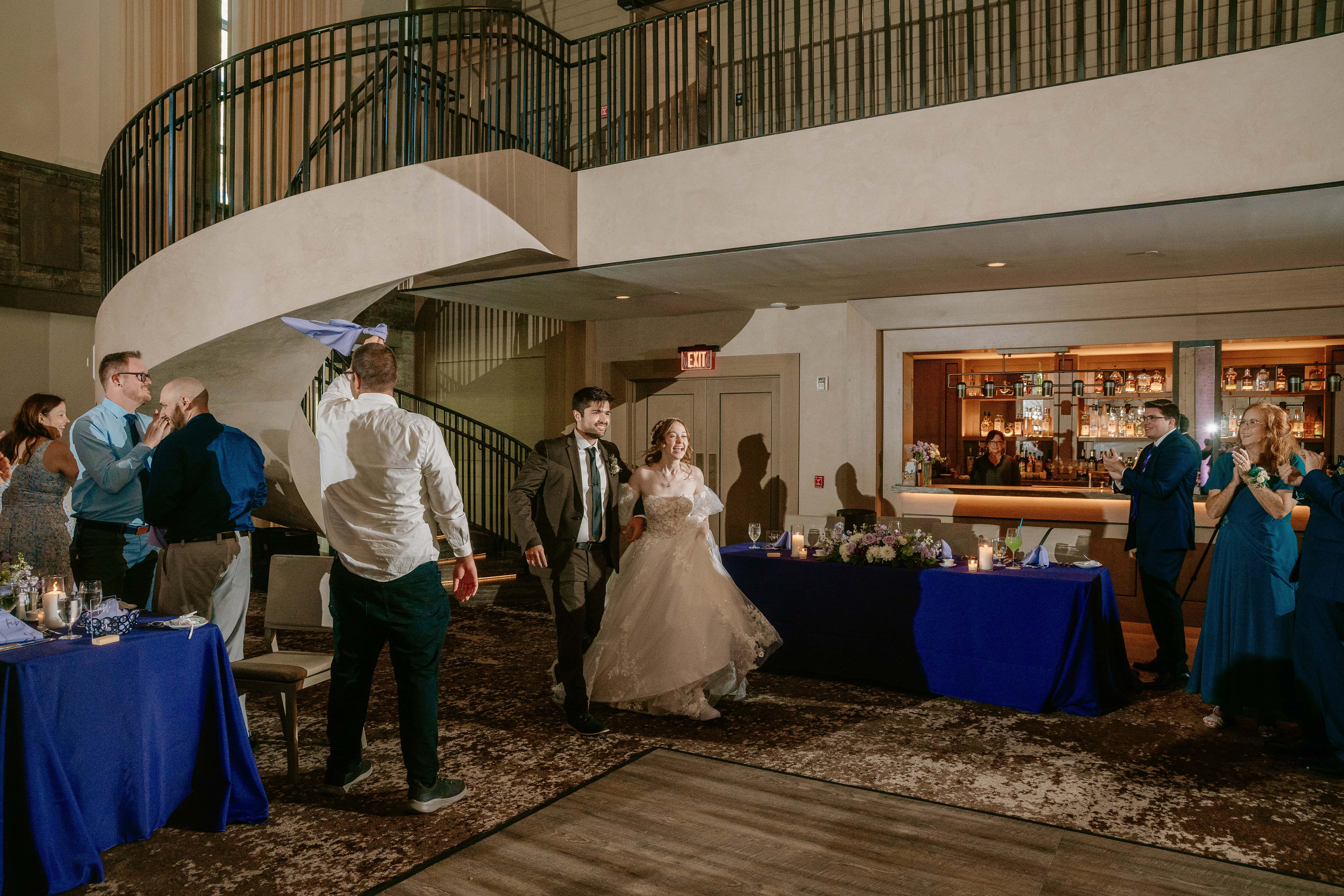 Bride and Groom First Dance Stairwell Entrance for a Hudson Valley Wedding Photo at The Eldred Preserve in the Catskills