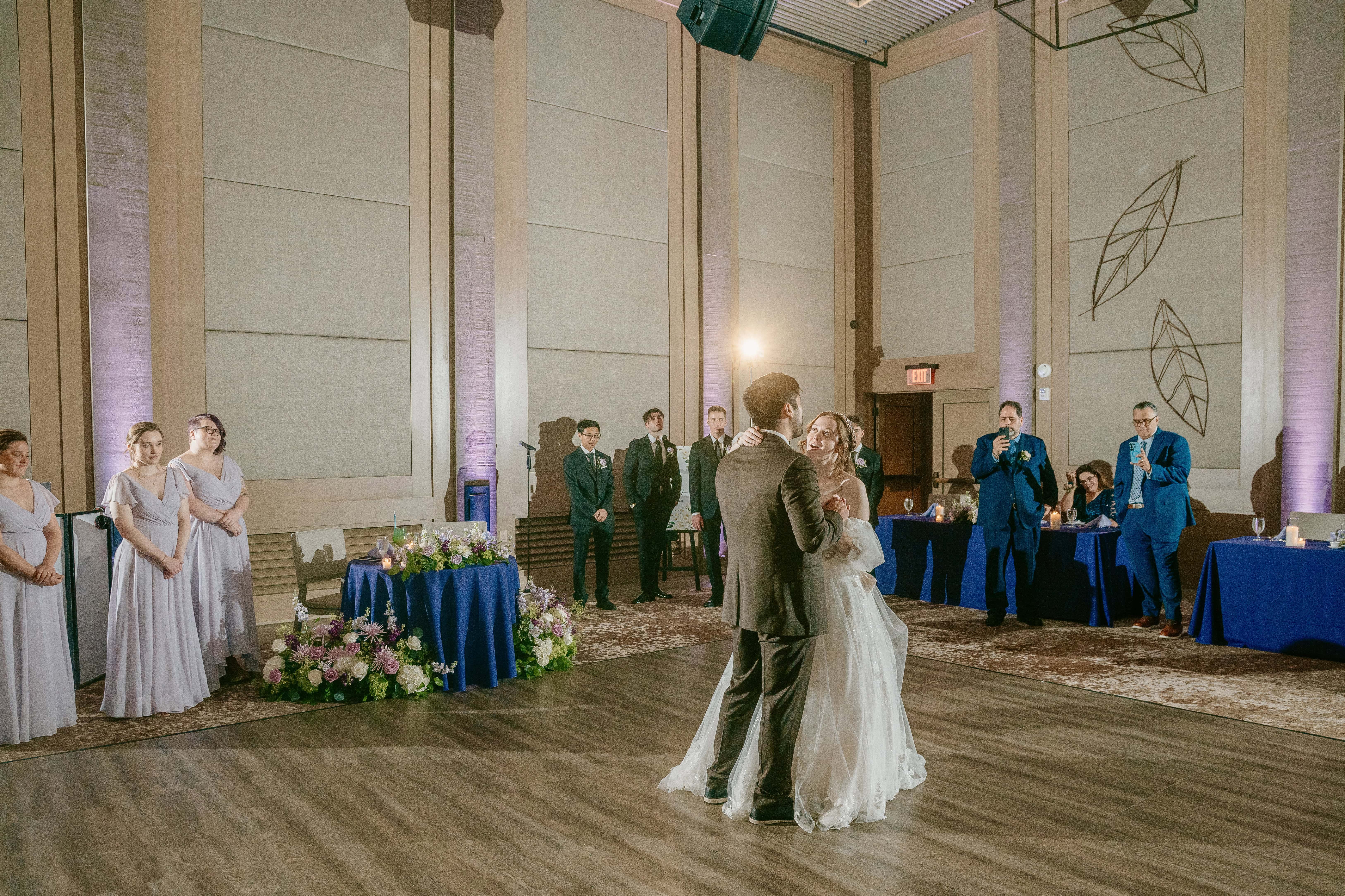 Bride and Groom smile During First Dance for a Hudson Valley Wedding Photo at The Eldred Preserve in the Catskills